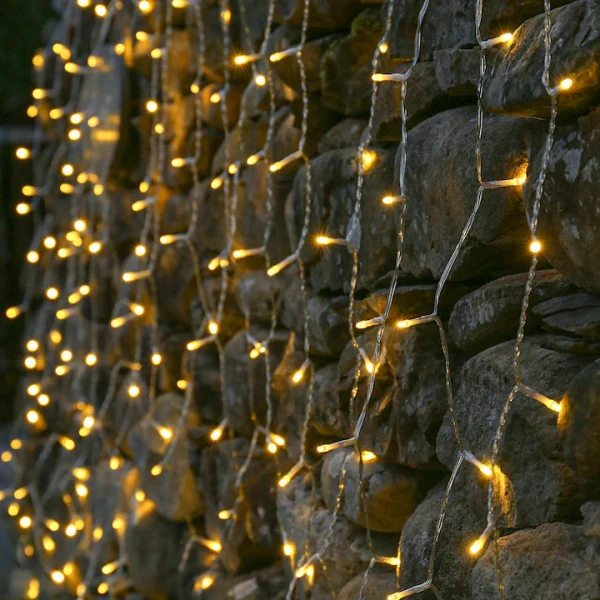 Instalatie LED tip perdea ploaie 5x2m, 600 Leduri, lumină alb cald, lumini de Crăciun pentru exterior și interior, rezistentă la umezeală și frig - imagine 8
