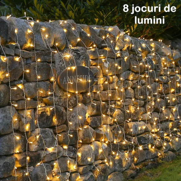 Instalatie LED tip perdea ploaie 5x2m, 600 Leduri, lumină alb cald, lumini de Crăciun pentru exterior și interior, rezistentă la umezeală și frig - imagine 3