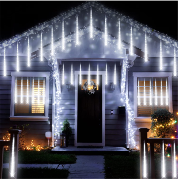 Instalație LED Tip Turturi Meteorit, Efect de Curgere, Lumină Alb Rece, 8 Tuburi, 50cm, IP65 - imagine 2