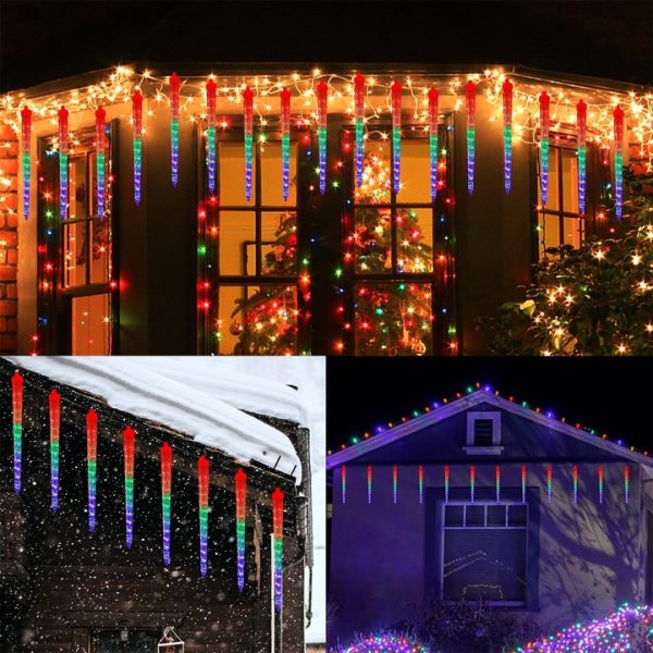 Instalație LED Tip Turturi Meteorit, Efect de Curgere, Multicolor, 8 Tuburi, 50cm, IP65 - imagine 4