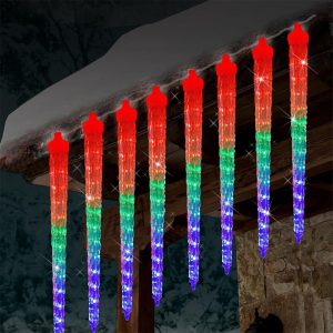 Instalație LED Tip Turturi Meteorit, Efect de Curgere, Multicolor, 8 Tuburi, 50cm, IP65