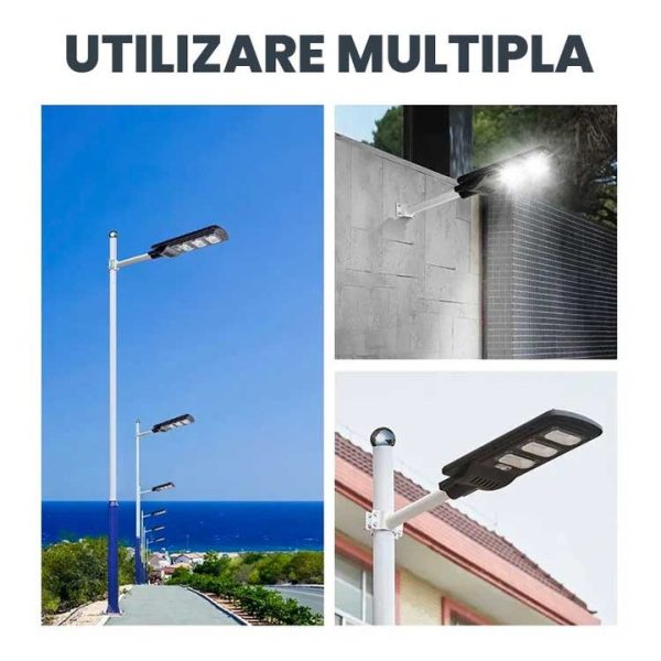 Lampă Solară Jortan 300W cu 6 Cadrane, Panou solar cu incarcare rapida, Telecomandă, Senzor de Mișcare, senzor  Lumină, Autonomie Mare, Stâlp Metalic Inclus - imagine 13