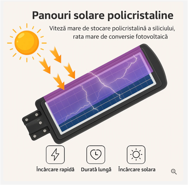 Lampă Solară Jortan 300W cu 6 Cadrane, Panou solar cu incarcare rapida, Telecomandă, Senzor de Mișcare, senzor  Lumină, Autonomie Mare, Stâlp Metalic Inclus - imagine 6
