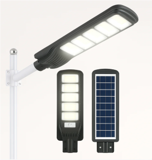 Lampă Solară Jortan 300W cu 6 Cadrane, Panou solar cu incarcare rapida, Telecomandă, Senzor de Mișcare, senzor  Lumină, Autonomie Mare, Stâlp Metalic Inclus
