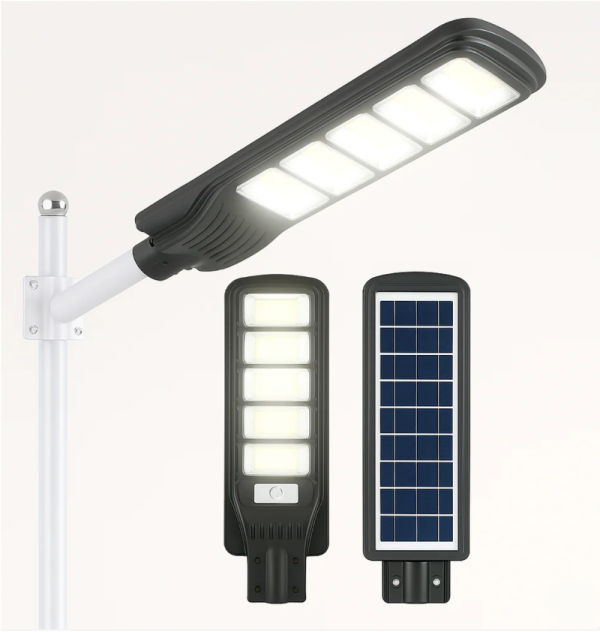 Lampă Solară Jortan 300W cu 6 Cadrane, Panou solar cu incarcare rapida, Telecomandă, Senzor de Mișcare, senzor  Lumină, Autonomie Mare, Stâlp Metalic Inclus