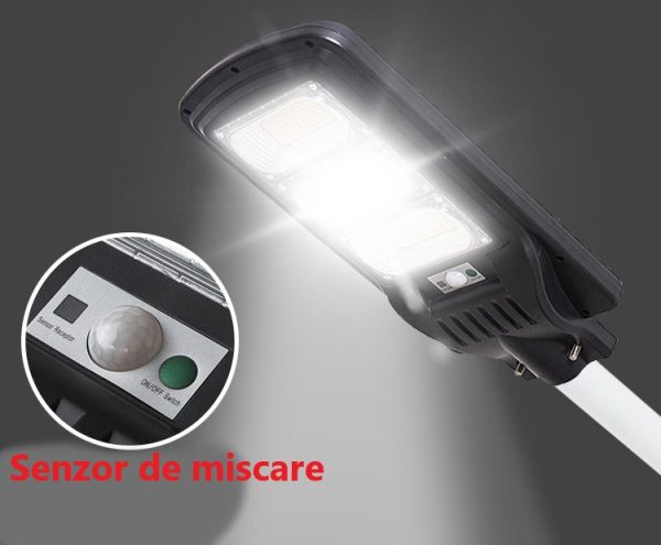 Lampă Solară Jortan 300W cu 6 Cadrane, Panou solar cu incarcare rapida, Telecomandă, Senzor de Mișcare, senzor  Lumină, Autonomie Mare, Stâlp Metalic Inclus - imagine 9
