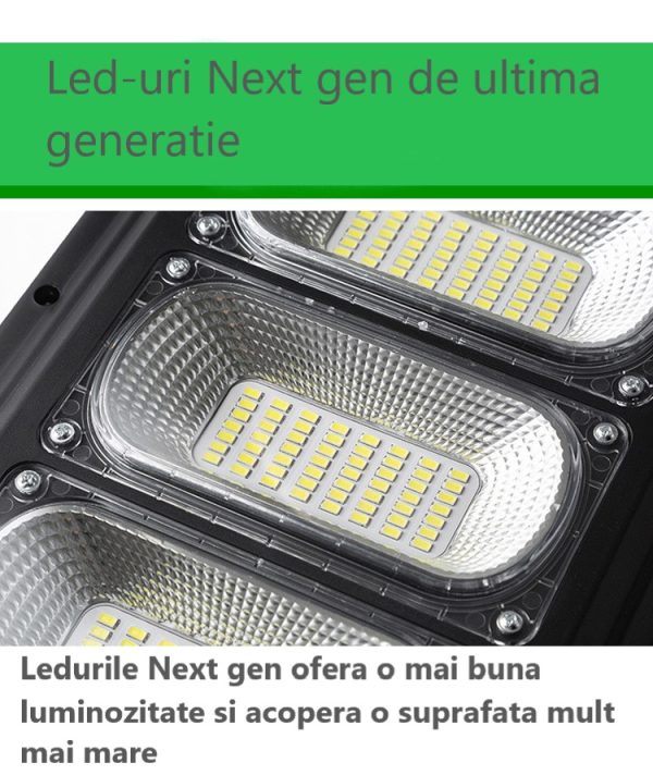 Lampă Solară Jortan 300W cu 6 Cadrane, Panou solar cu incarcare rapida, Telecomandă, Senzor de Mișcare, senzor  Lumină, Autonomie Mare, Stâlp Metalic Inclus - imagine 3
