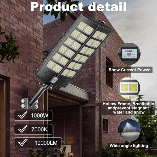 Lampa Solara Jortan Dubla 1000W, LED Next Gen, 10.000 Lumeni, Telecomanda, Senzor de Lumina, 3 Moduri de iluminare  Autonomie 12 ore, Multiple functii de programare, Stalp metalic inclus - imagine 4