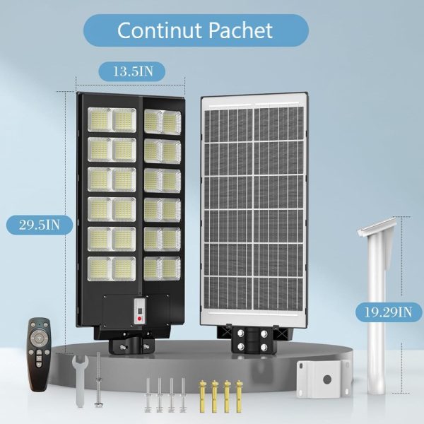 Lampa Solara Jortan Dubla 1000W, LED Next Gen, 10.000 Lumeni, Telecomanda, Senzor de Lumina, 3 Moduri de iluminare  Autonomie 12 ore, Multiple functii de programare, Stalp metalic inclus - imagine 7