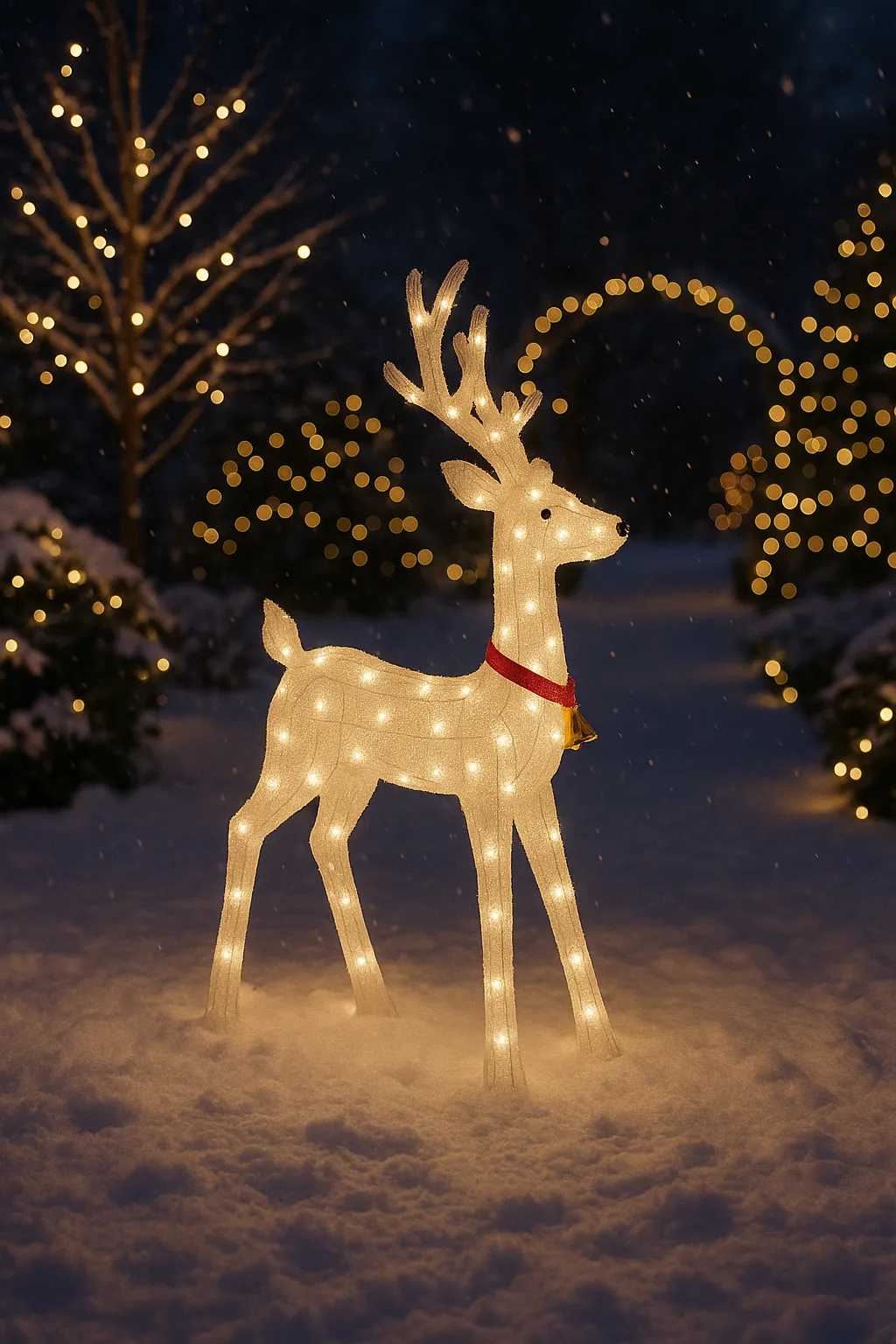 Ren Decorativ Luminos de Crăciun cu LED-uri Alb Cald, 8 jocuri luminoase, Exerior și Interior, 80x96 cm Figurina Acrilică cu Clopoțel și Guler Roșu Cablu alimentare 3m - imagine 2