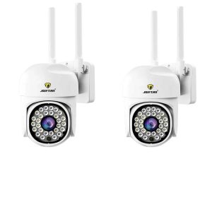 Set 2X Camere de supraveghere Jortan WIFI, Detectie umana, rotire rapida 360 grade, Senzor de miscare, Vedere color noaptea, Sirena cu Alarma, microfon audio bidirectional, Protectie IP66