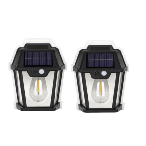 Set 2X Lampă Solară LED de Perete Tip Felinar Iluminat Exterior cu Senzor de Mișcare 8m, 3 Moduri Inteligente de lumina, Rezistență IP65, Fără Fir, Ideală pentru Curte și Grădină