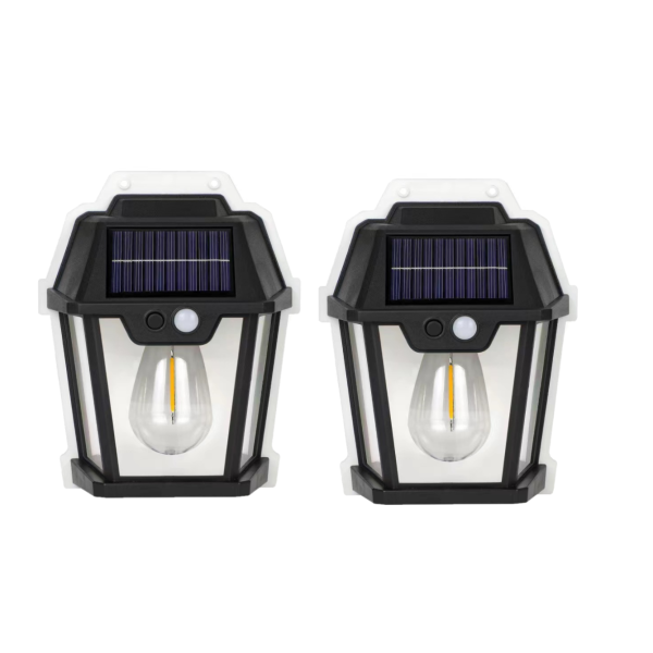 Set 2X Lampă Solară LED de Perete Tip Felinar Iluminat Exterior cu Senzor de Mișcare 8m, 3 Moduri Inteligente de lumina, Rezistență IP65, Fără Fir, Ideală pentru Curte și Grădină