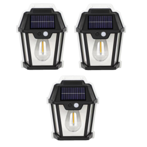 Set 3X Lampă Solară LED de Perete Tip Felinar Iluminat Exterior cu Senzor de Mișcare 8m, 3 Moduri Inteligente de lumina, Rezistență IP65, Fără Fir, Ideală pentru Curte și Grădină