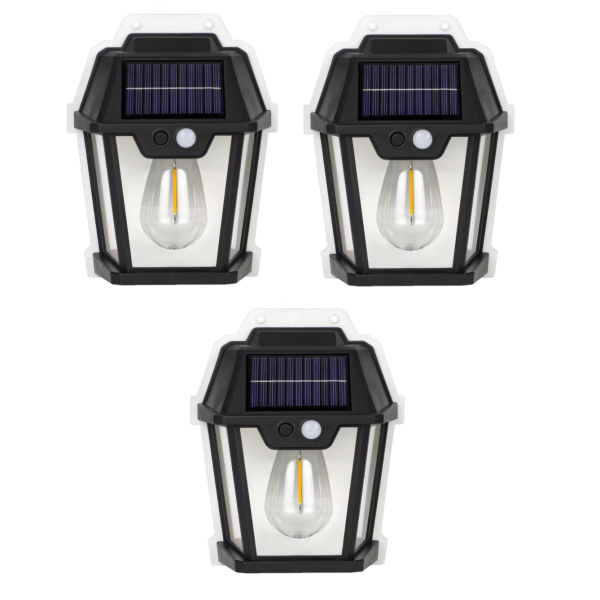 Set 3X Lampă Solară LED de Perete Tip Felinar Iluminat Exterior cu Senzor de Mișcare 8m, 3 Moduri Inteligente de lumina, Rezistență IP65, Fără Fir, Ideală pentru Curte și Grădină