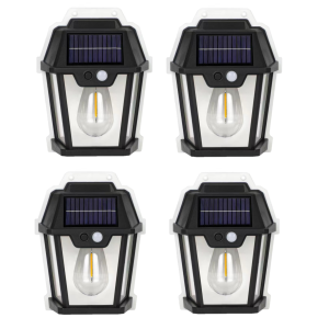 Set 4X Lampă Solară LED de Perete Tip Felinar cu Senzor de Mișcare 8m Iluminat Exterior, 3 Moduri Inteligente de lumina, Rezistență IP65, Ideală pentru Curte și Grădină