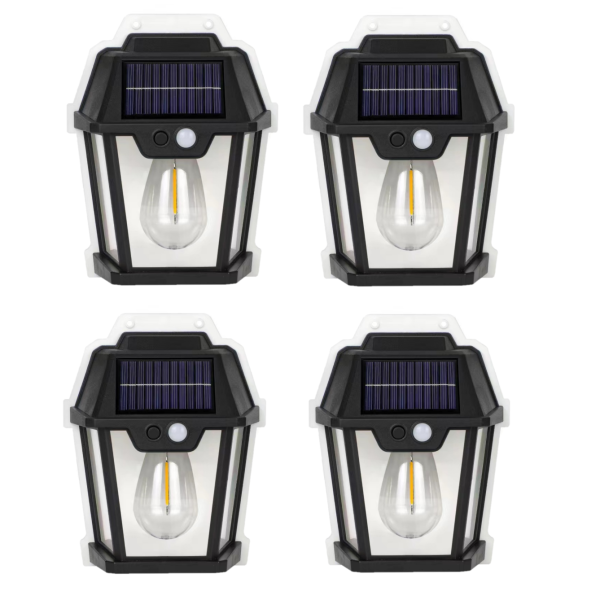 Set 4X Lampă Solară LED de Perete Tip Felinar cu Senzor de Mișcare 8m Iluminat Exterior, 3 Moduri Inteligente de lumina, Rezistență IP65, Ideală pentru Curte și Grădină