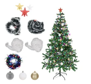 Brad Artificial de Craciun 210cm, Set Complet accesorii impodobit, suport metalic inclus Aspect natural