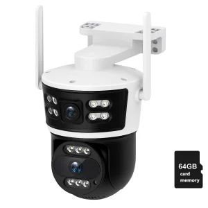 Camera de Supraveghere Wifi 8MP, 2 Lentile 4K Vedere color noaptea, Rotire 360°, 10X Zoom Senzor de miscare, inteligenta de urmarire, IP66, Audio bidirectional Acoperire Panoramică