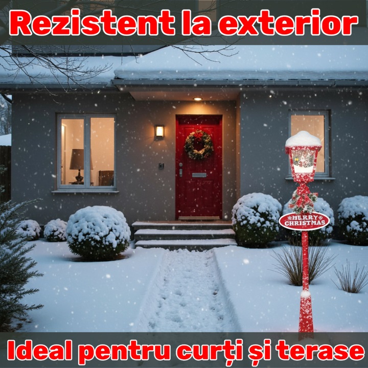 Felinar Decorativ de Crăciun cu Efect de Zăpadă și Mesaj Merry Christmas, iluminat LED Alb-cald 106x31x21 cm, Ideal pentru Interior si exterior - imagine 7