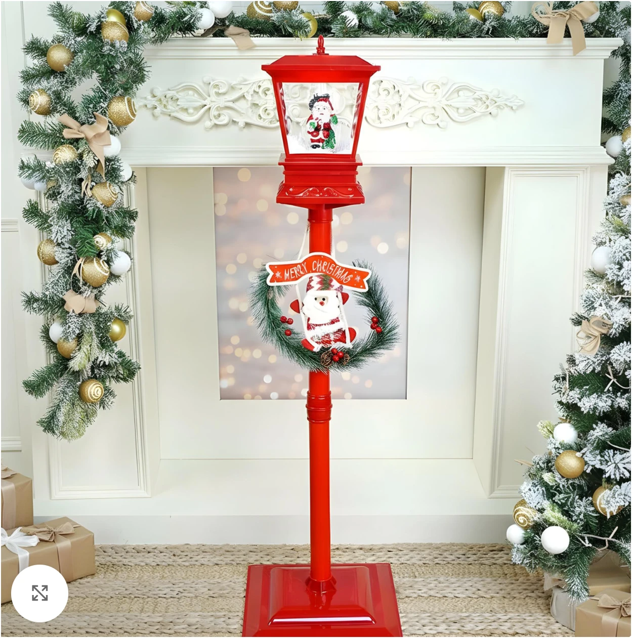 Felinar Decorativ de Crăciun cu Efect de Zăpadă și Mesaj Merry Christmas, iluminat LED Alb-cald 106x31x21 cm, Ideal pentru Interior si exterior - imagine 3
