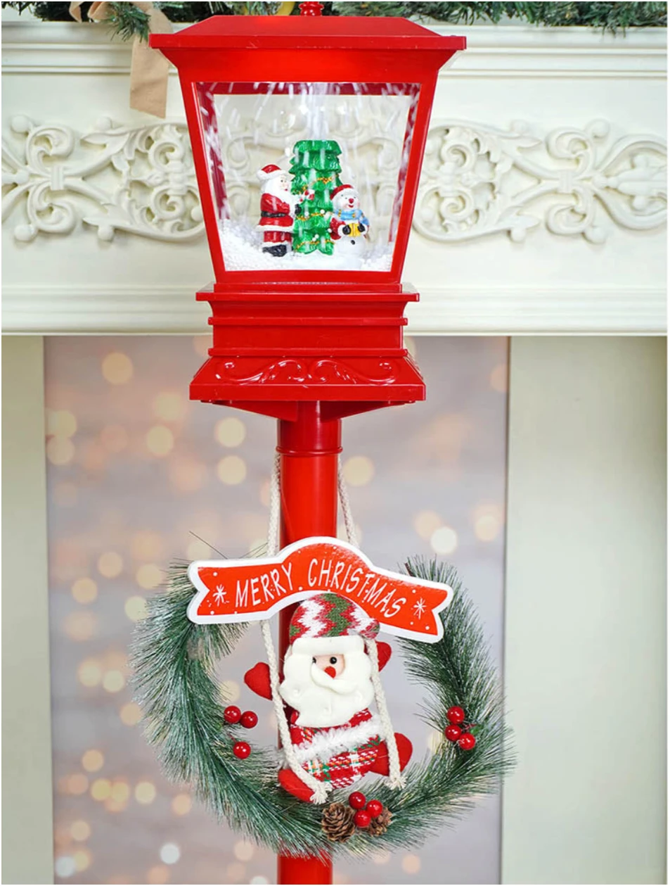 Felinar Decorativ de Crăciun cu Efect de Zăpadă și Mesaj Merry Christmas, iluminat LED Alb-cald 106x31x21 cm, Ideal pentru Interior si exterior - imagine 10