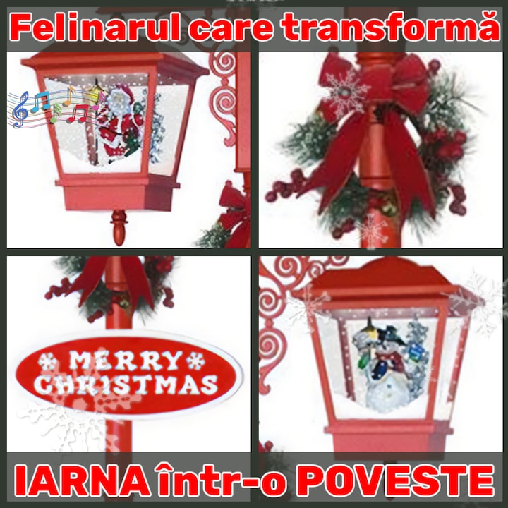 Felinar Decorativ de Crăciun cu Efect de Zăpadă și Mesaj Merry Christmas, iluminat LED Alb-cald 106x31x21 cm, Ideal pentru Interior si exterior - imagine 4