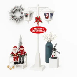 Felinar decorativ de Crăciun LED cu zăpadă în mișcare, Moș Crăciun și Om de Zăpadă 81x40x188 cm, pentru interior și exterior