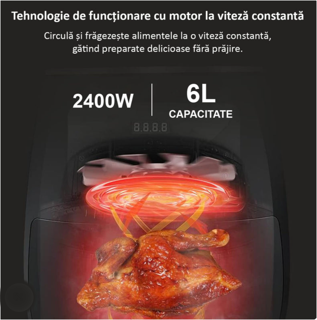 Friteuză cu aer cald 6L fără ulei, cu ecran digital tactil, 360° circulație aer, Air Fryer multifuncțional, 2400W - imagine 7