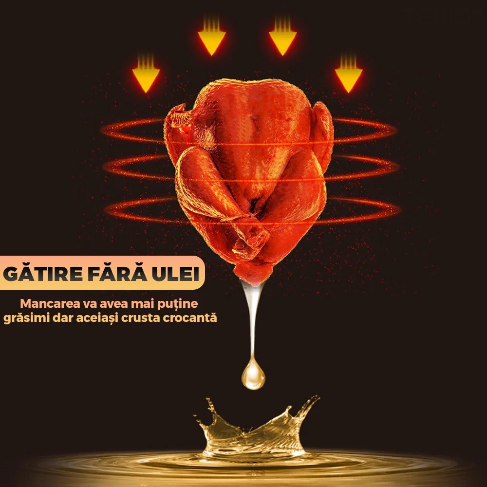 Friteuză cu aer cald 6L fără ulei, cu ecran digital tactil, 360° circulație aer, Air Fryer multifuncțional, 2400W - imagine 4