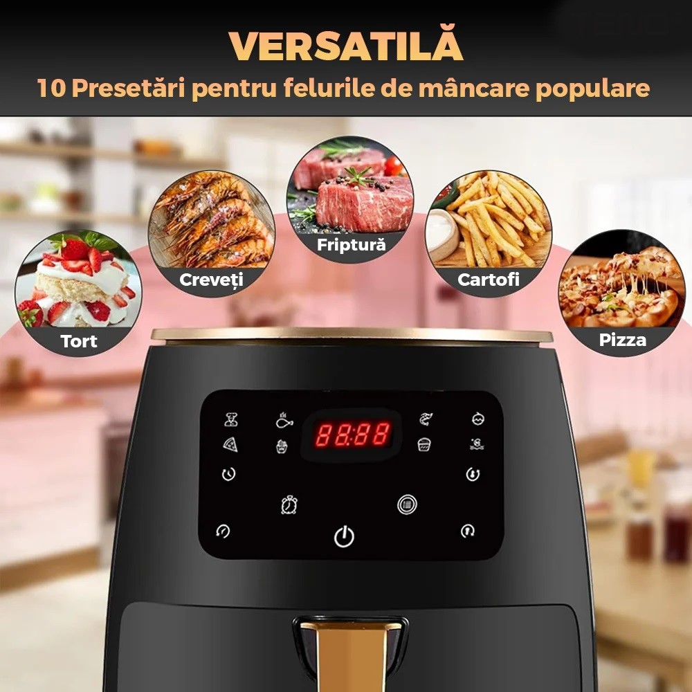 Friteuză cu aer cald 6L fără ulei, cu ecran digital tactil, 360° circulație aer, Air Fryer multifuncțional, 2400W - imagine 8
