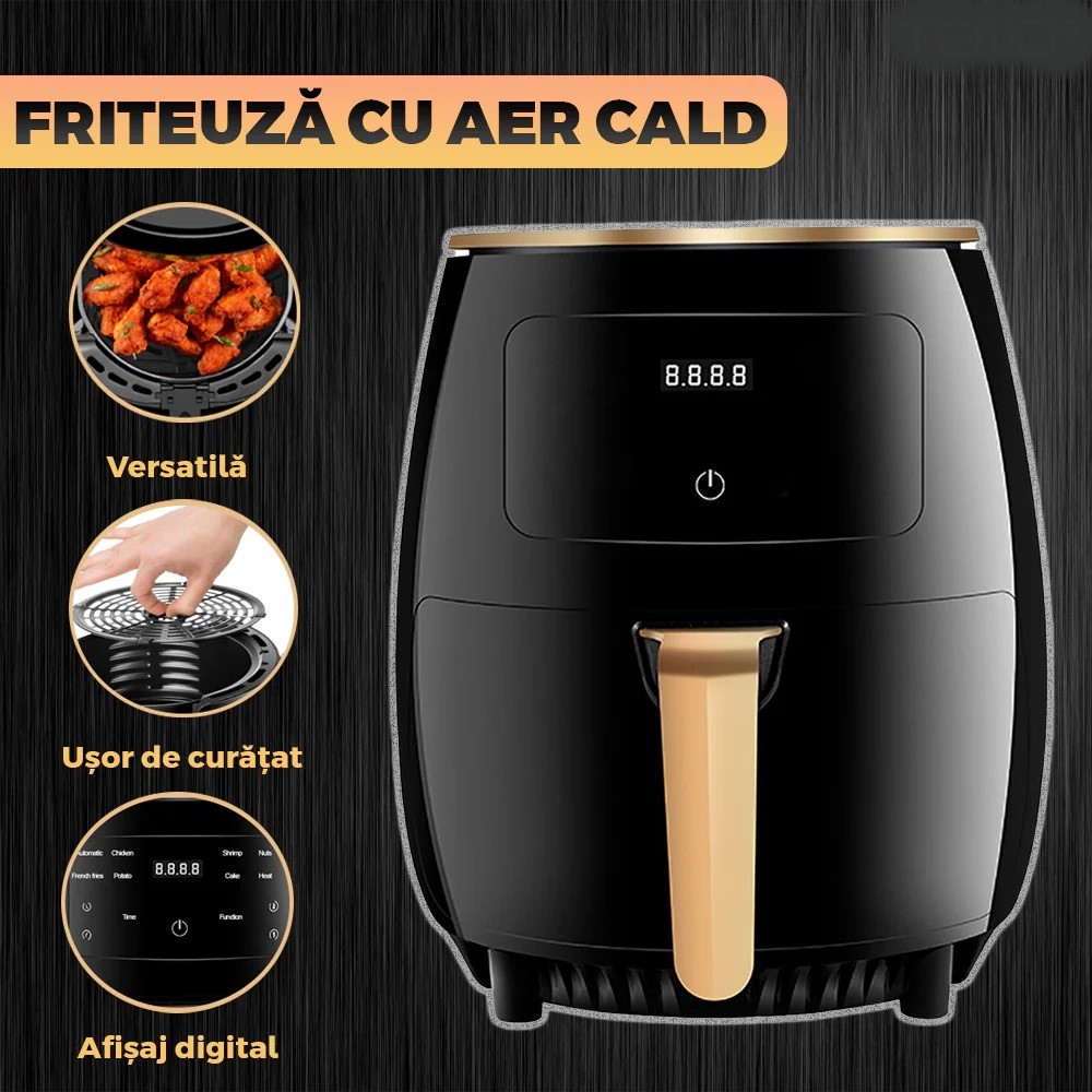 Friteuză cu aer cald 6L fără ulei, cu ecran digital tactil, 360° circulație aer, Air Fryer multifuncțional, 2400W - imagine 6