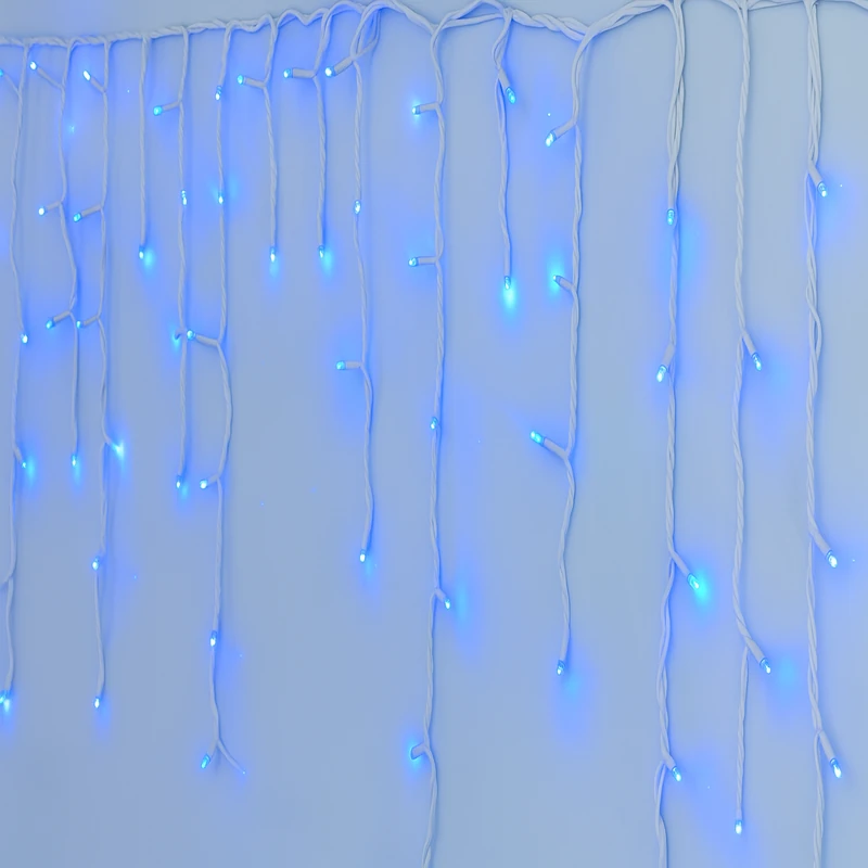 Instalație LED Franjuri inegale 6x0.7m Fir gros, Lumina Albastra pentru Exterior și Interior, Decor Crăciun