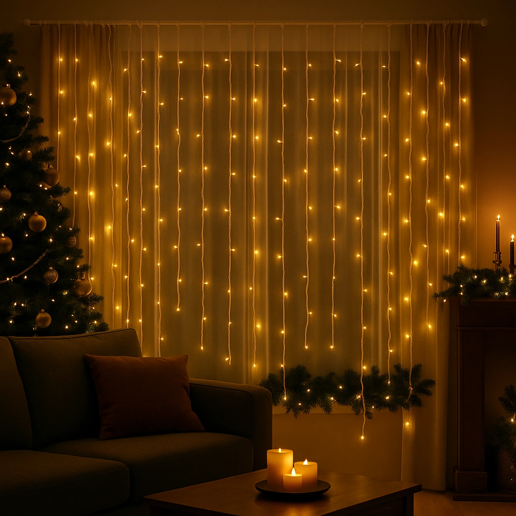 Instalație LED Franjuri inegale 6x0.7m Fir gros, Lumina Caldă pentru Exterior și Interior, Decor Crăciun Elegant - imagine 4