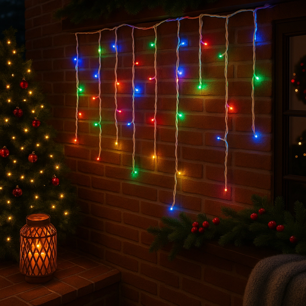 Instalație LED Franjuri inegale 6x0.7m Fir gros, Multicolor pentru Exterior și Interior, Decor Crăciun Elegant - imagine 2