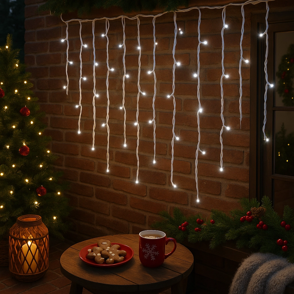 Instalație LED Franjuri inegale 6x0.7m Fir gros, Lumina Rece pentru Exterior și Interior, Decor Crăciun Elegant - imagine 2