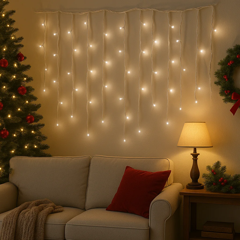 Instalație LED Franjuri inegale 6x0.7m Fir gros, Lumina Rece pentru Exterior și Interior, Decor Crăciun Elegant - imagine 4