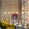 Instalație Luminoasă Crăciun cu 12 Fire, Braduti si Stele LED, Lumină Caldă, Decor Interior pentru Brad sau Fereastră