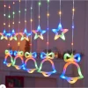 Instalație Luminoasă Crăciun cu 12 Fire, Lumina Multicolor, Clopotei si Stele LED, Decor Interior pentru  Fereastră sau Brad