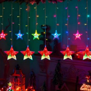 Instalație Luminoasă Crăciun, Multicolor stele mari si mici LED, Decor Interior pentru Brad sau Fereastră