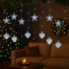 Instalație Luminoasă LED de Crăciun 3×1.5 m, cu Stele și Inimi, Alb-Rece, Decor Elegant pentru Interior și Exterior