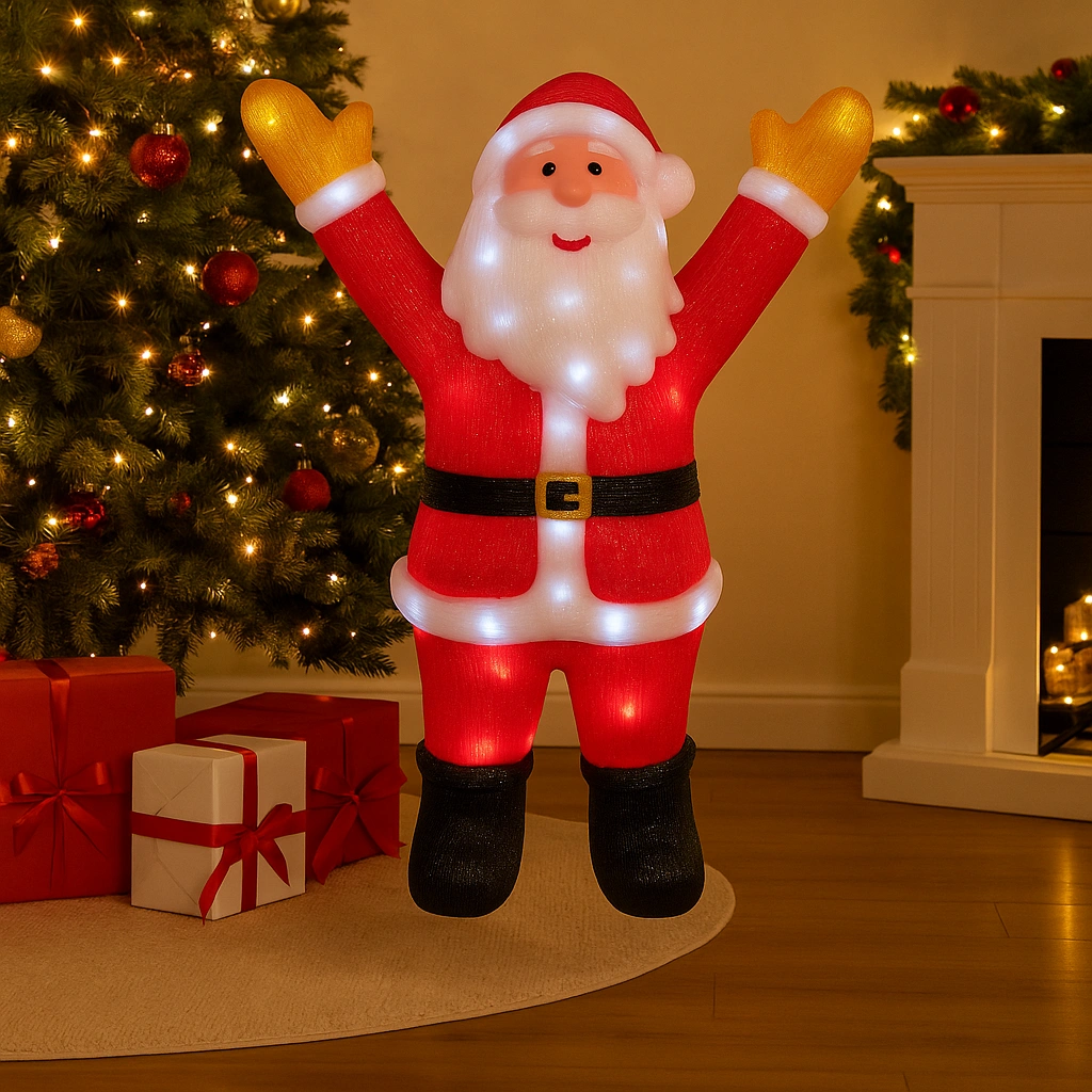 decoratiune gradina cu mos craciun gonflabil, luminos, 120cm