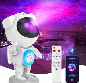 Proiector Astronaut Galaxie 3D Lampă Decorativă cu Lumină RGB și Bluetooth, 8 Moduri de Proiecție, Cu control din aplicatie, Telecomandă Muzica si Lumini