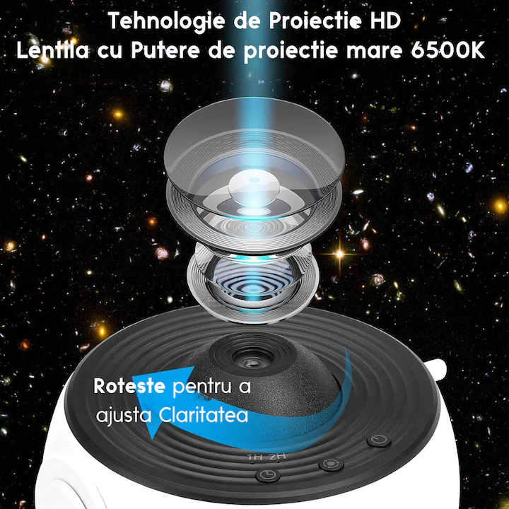 Proiector Cosmic HD Planetarium 3D, Lampa de veghe pentru copii 4K, 12 Discuri de proiectie cu Stele, Galaxii, Palnete, Reglare 360° Rotativa - imagine 5