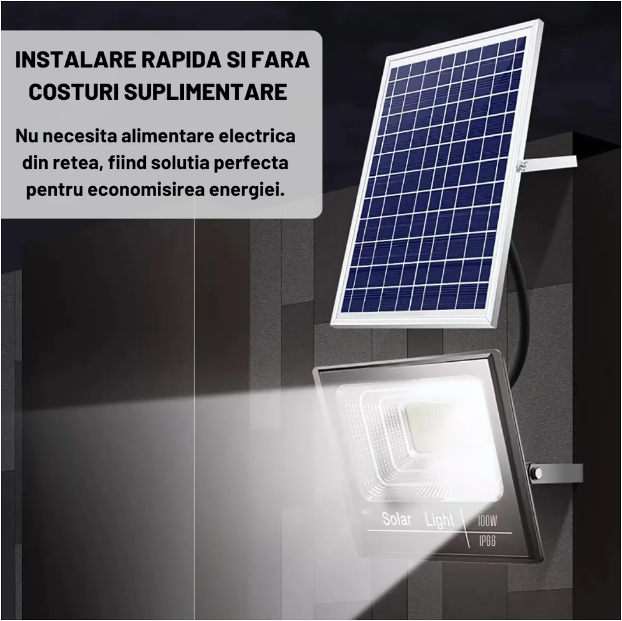 Proiector solar LED 300W, Solar Light 7500 Lumeni, Telecomanda, Panou Fotovoltaic, Autonomie Mare, Senzor de lumina - imagine 2