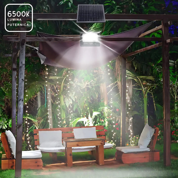 Proiector solar LED 300W, Solar Light 7500 Lumeni, Telecomanda, Panou Fotovoltaic, Autonomie Mare, Senzor de lumina - imagine 4