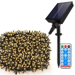 instalatie led craciun 35m cu panou solar lumina alb cald exterior