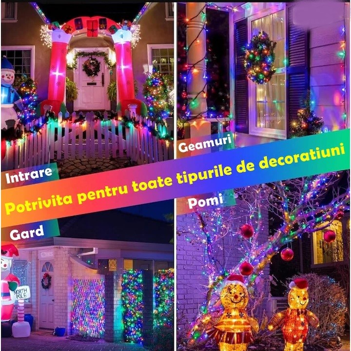 Instalatie Led Rola Multicolor 50m, 1+1 Gratis 400 LED, Decorativa, Protectie la Apa, pentru Interior și Exterior - imagine 2