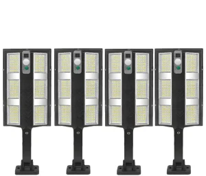 Set 4X Lampă Solara Stradală Exterior LED 200W, 2000 Lumeni, Senzor de Mișcare cu Telecomandă, 230 LED Next Gen, Autonomie până la 8 Ore, Panou Solar cu Încărcare Rapidă, Protecție IP66