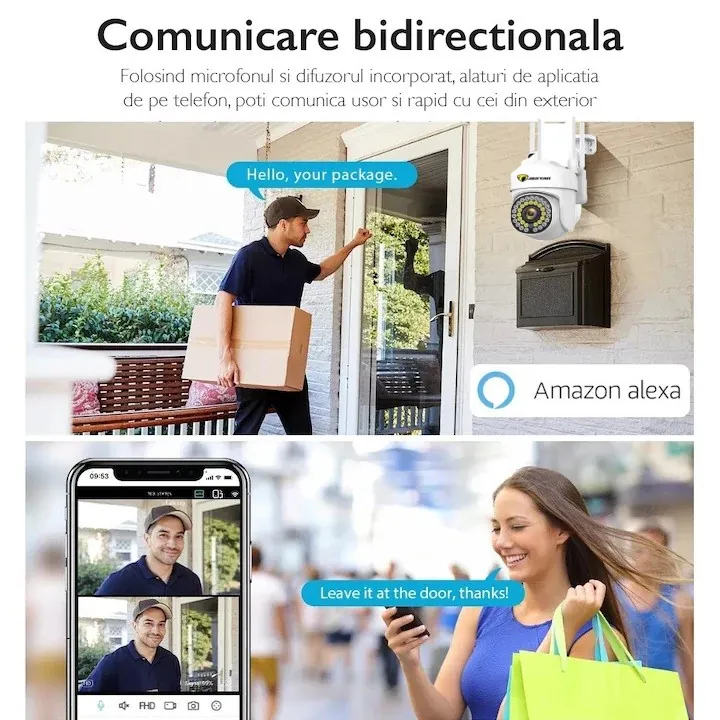 Set 2X Camera de supraveghere WIFI 3MP, Jortan rotire rapida 360 grade, Senzor de miscare, Detectie umana, Vedere color noaptea, Sirena cu Alarma, microfon audio bidirectional, Protectie IP66, 2X Carduri 32GB - imagine 5